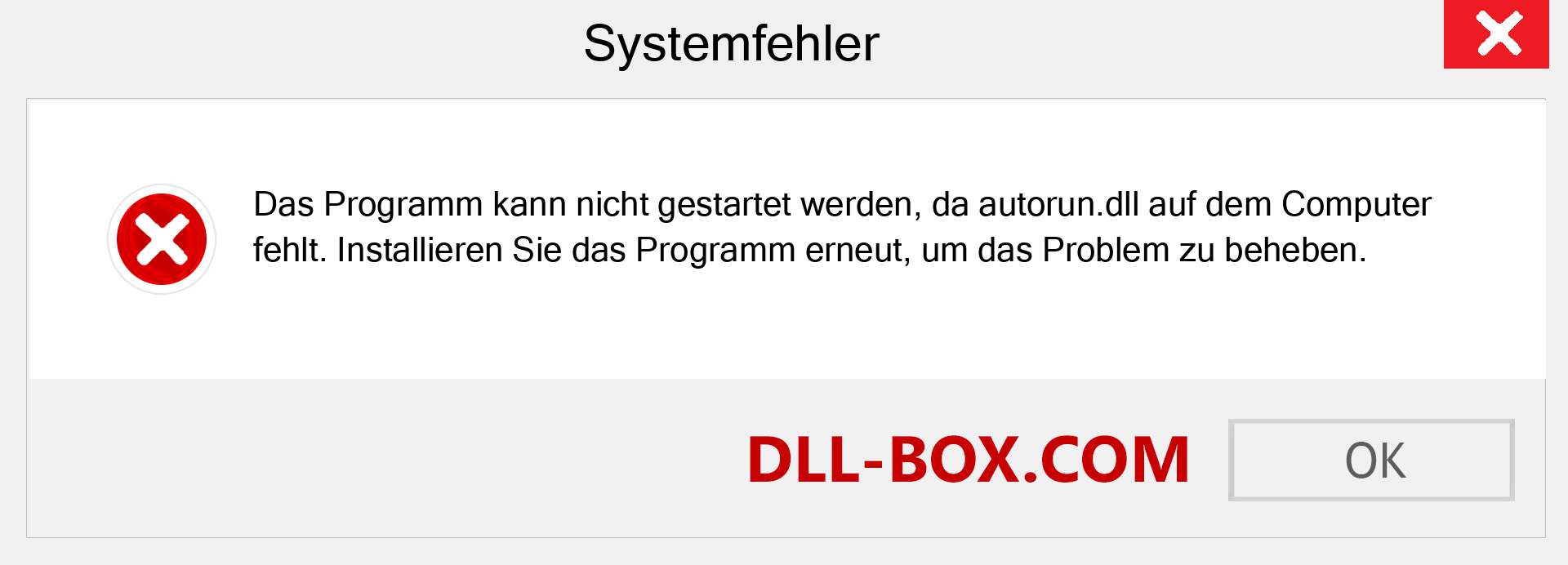 autorun.dll-Datei fehlt?. Download für Windows 7, 8, 10 - Fix autorun dll Missing Error unter Windows, Fotos, Bildern